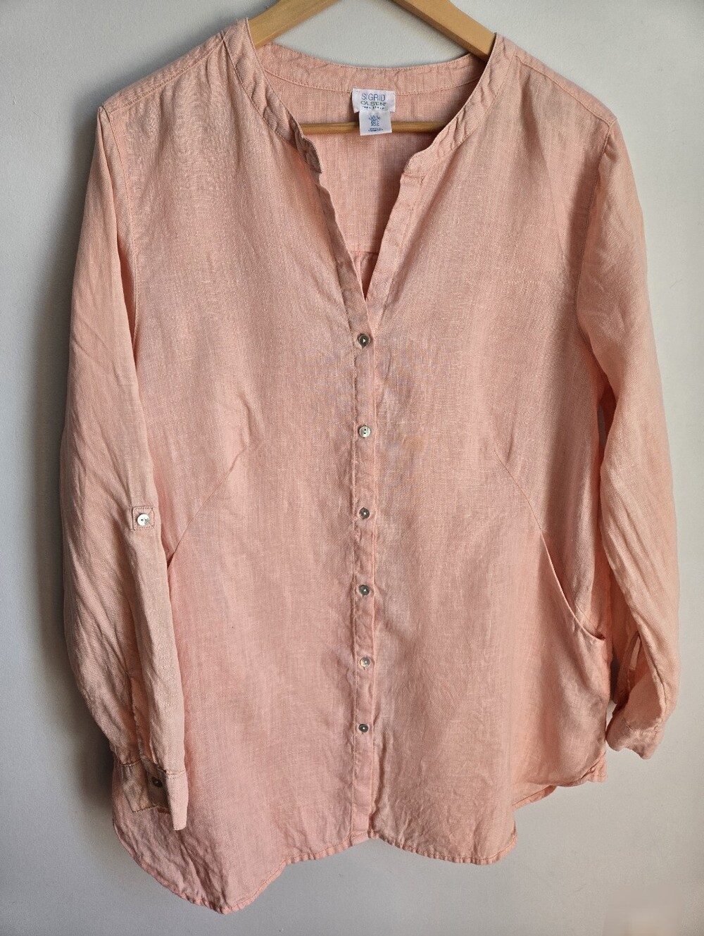SIGRID OLSEN Light Peach Button-Front Linen Tunic